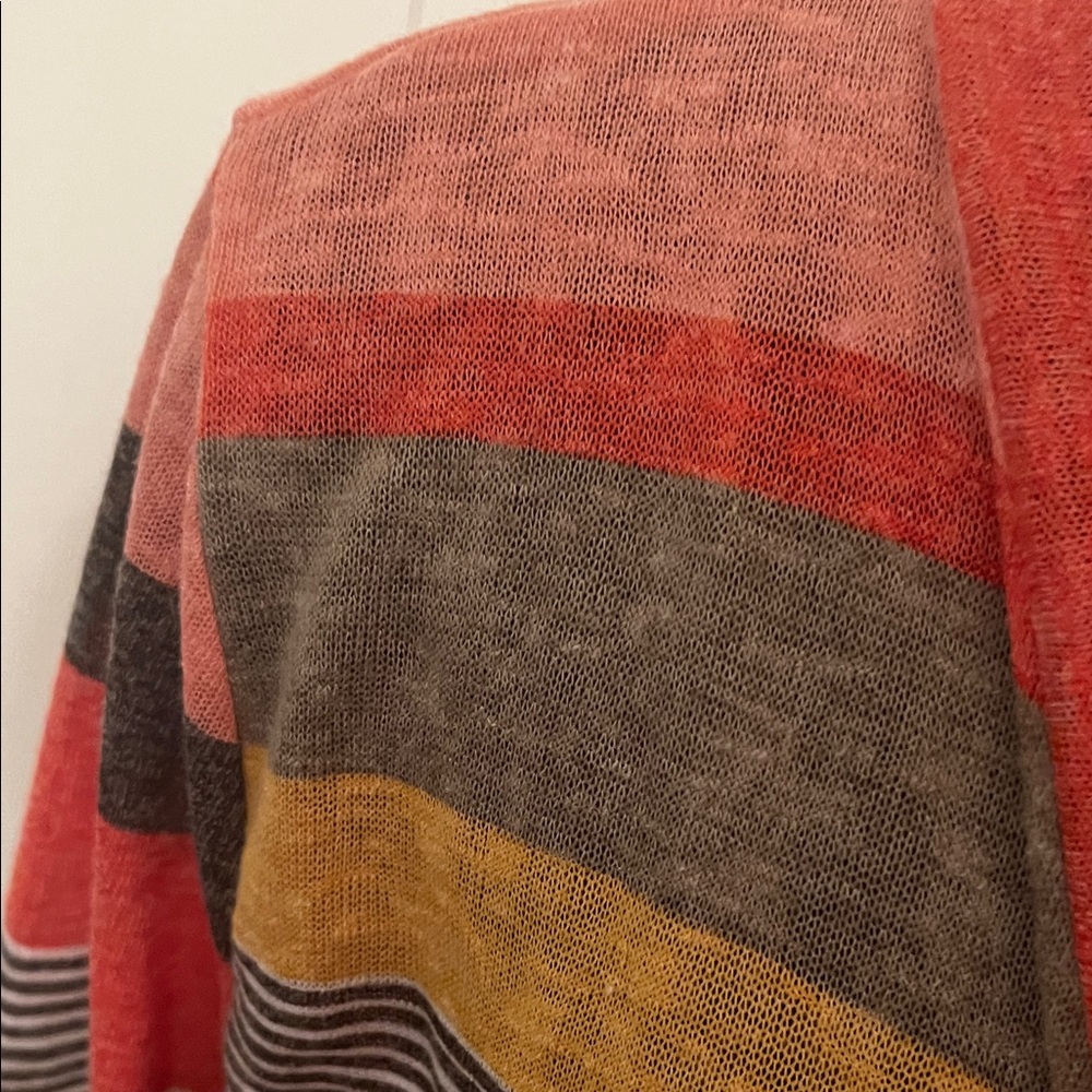 Dearcase Flamingo Sweater 3/4 Waterfall Cardigan Orange Gray Yellow Stripe Sz XL - Picture 8 of 13